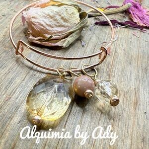 Soft Gold Charm Bracelet • Citrine + Pink + Clear Gemstones • Dainty Rose‑Gold